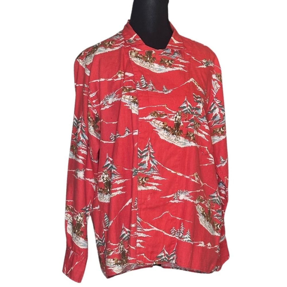 Ralph Lauren Sleigh Dogs Red Cross Placket Sz 8 Vintage AOP Cotton